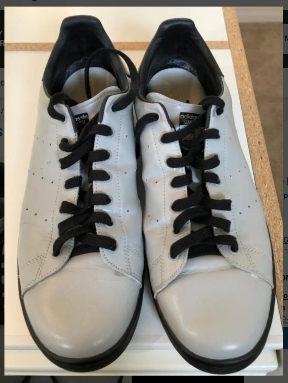 Adidas Originals Stan Smith Gray Leather Black Sole - Men's US Size 14